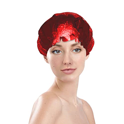 כובע מקלחת מודפס של ביצים אדומות, כובעי אמבטיה לשימוש חוזר למים לנשים, גברים, בנים וסלון ספא בנות