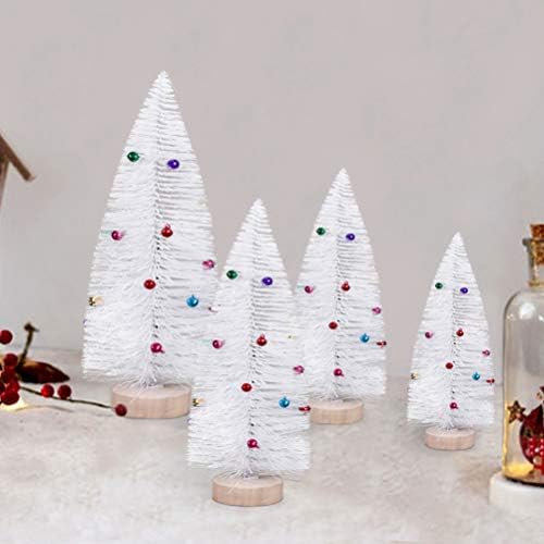 AMOSFUN 1PCS 15 סמ מיניאטורה עץ חג מולד לבן מיניאטורי מלא מלאכותי SISAL עצי כפור שלג עם מעמד מעץ