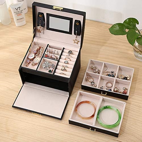 מארגן קופסאות תכשיטים לנשים בנות בכירות עור PU עור בינוני בגודל תכשיטים קופסת אחסון עם עגילי מנעול