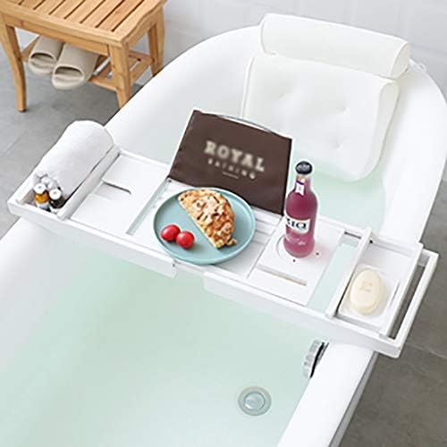עמדת אמבטיה לבנה של Ysyp עם כרית אמבטיה נוחה, לוח מתלה טלסקופי אמבטיה, גשר אמבטיה מרובי-תפקוד גשר
