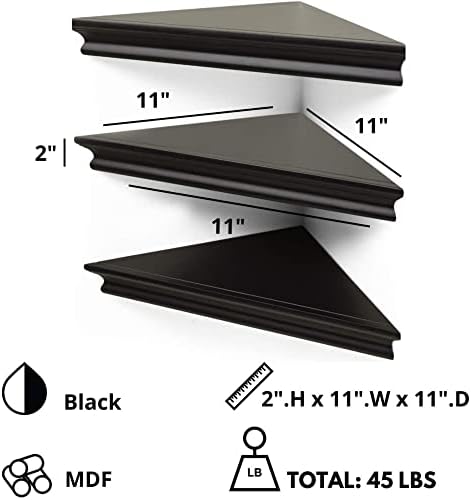 סט קירה גרייס של 3 פרובידנס משולש ריילי מדפי קיר פינתיים צפים, שחור