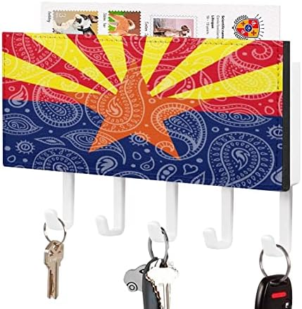 פייזלי אריזונה מדינת דגל עור מפתח מחזיק דואר ארגונית קיר רכוב עם 5 ווים לבית כניסה דקור