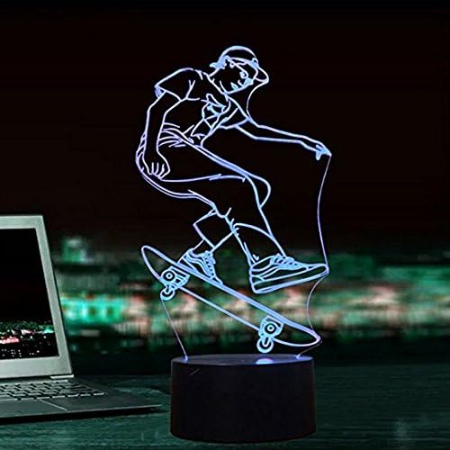 סקייטבורד תלת מימד סקייטבורד לילה אור USB מתג מגע מגע שולחן שולחן שולחן שולחן מנורות אשליה אופטיות 7 אורות מחליפים