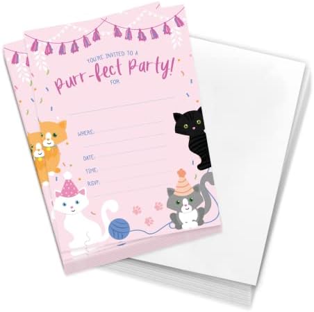 חתלת חתלתול חתול קיטי הזמנות ליום הולדת שמח הזמינות כרטיסים עם מעטפות בנות לילדים במסיבת ילדים