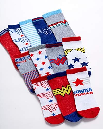 גרביים של בנים ונערות של DC קומיקס - 12 חבילות באטמן, וונדר וומן, סופרמן, ליגת הצדק, גרבי סופר ילדות