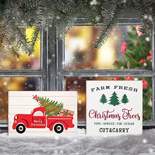 5 חלקים שלטי עץ חג המולד סט חווה חווה טריים עצי חג מולד משאית משאית חג המולד מגש מגש שכב