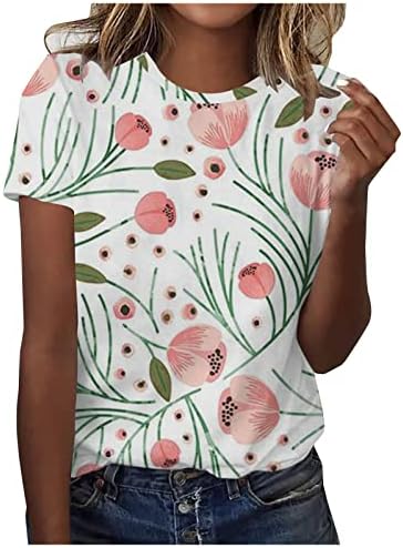 צמרות אביב וקיץ נשים 2023 חולצת טריקו של צוואר צוואר מזדמן הדפסת שרוול קצר