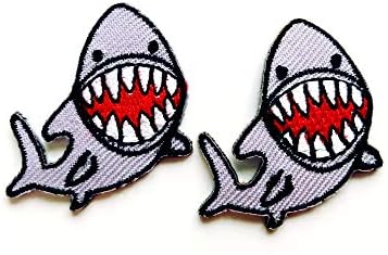 הסט של 2 מיני כריש קטנטן קריקטורה ים חמוד מצחיק תפור ברזל על תלבוש טלאי שלט רקום תלבושת בגדים
