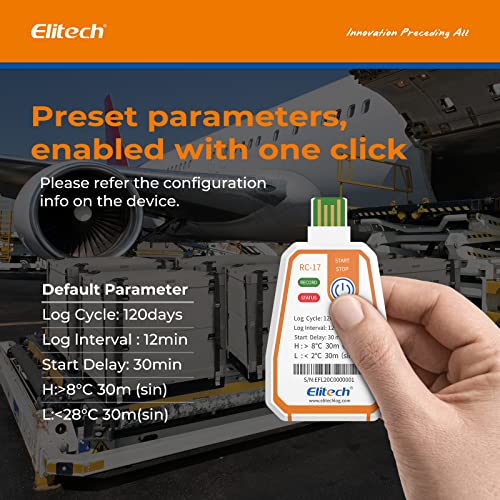Elitech RC-17 חד פעמי טמפרטורה לכתב נתונים PDF דוח מחוון תאורה -10 פיק