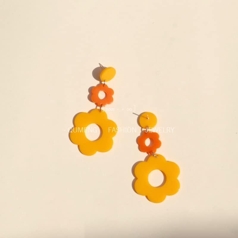 עגילי פרחים אקריליים עגילי טיפה דאנגל דאנגל לנשים בנות י2 קראט עגילי שרף פרחוניים 60/70 צהוב לבן שחור עגילי