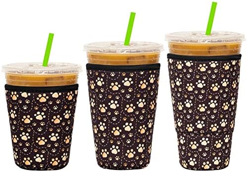 שרוול קפה קרח שימוש חוזר של שרוול קפה ניאופרן שרוולים למשקאות קרים שרוולי קפה עם כוס קפה קר 3 חבילה