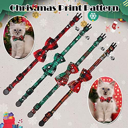4 חתיכות חג המולד חתול צווארון עם נשלף עניבת פרפר פעמון, חג בטיחות הבדלני חתלתול צווארון אדום