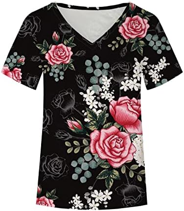 גבירותיי שרוול קצר 2023 כותנה פרחוני גרפי מזדמן חולצה חולצה קיץ סתיו עמוק צוואר חולצה לנערות