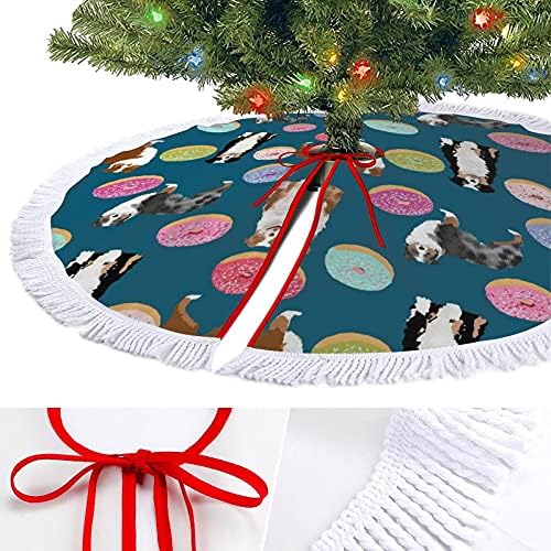 רועים כלבים וסופגניות חצאיות עץ חג המולד מחצלת עם קישוטים למסיבות חג לחוות ליל כל הקדושים 48 x48