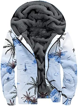 קפוצ'ונים של Haoreekz לגברים אופנה רוכסן משקל כבד מעיל עם ברדס חורף הדפסה חמה שחמה שרוול ארוך