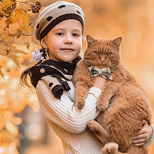 קולרים לחתולים של זמיאס-עניבת פרפר משובצת וקולרים לחתולים של בנדנה עם פעמון לחתולי ילדה-אביזרים לחיות מחמד