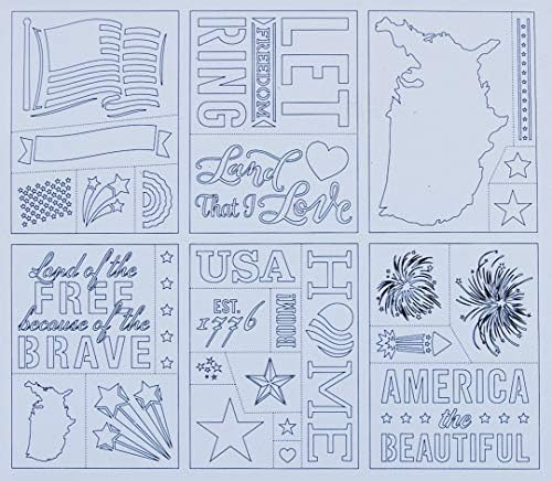 סט סטנסילים פטריוטי בארצות הברית - עבודות אש בדגל אמריקאי - 6 גיליונות - 6 על 8 אינץ