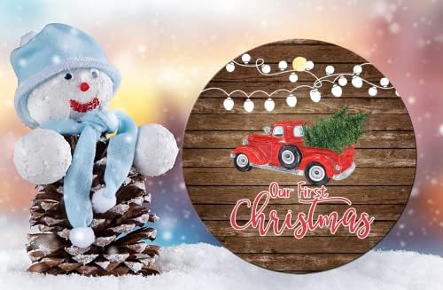 שלנו ראשון חג המולד קישוט 2021 אדום משאית עבור חג המולד עץ תליית קישוטי גדול מזכרת כפול-צד בציר קרמיקה