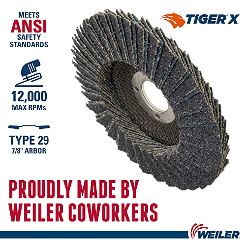 Weiler 51209 TIGER X FLAP DISC, קרמיקה וזירקוניה אלומינה, זווית, גיבוי פנולי, 40 חצץ, 5 , 7/8