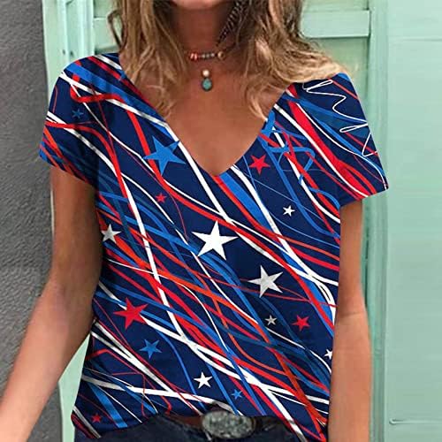 חולצות נשים נ 'צוואר שרוול קצר שרוול אמריקאי הדפסת דגל