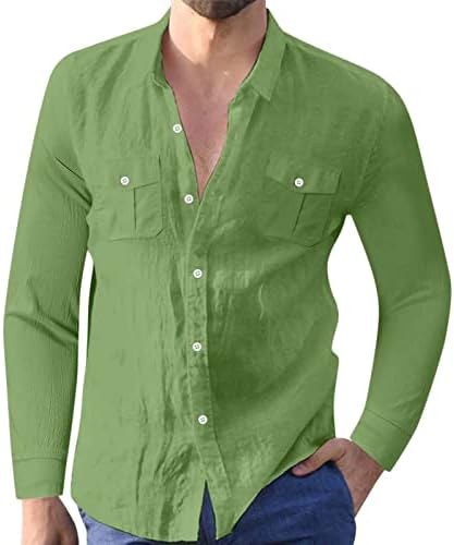 חולצות מזדמנים של Zddo לגברים כפתור למטה כיסים כפולים שרוול ארוך חולצה טירון קל משקל וינטג