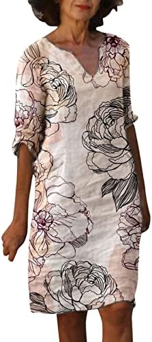 שמלות קיץ מקרית נשים מקרית רטרו פרח הדפסת צווארון כותנה אמצע אורך אמצע נשים שמלות קצר
