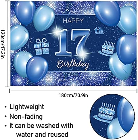 שמח 17 יום הולדת רקע באנר דקור כחול-דוט נצנצים ניצוץ 17 שנים מסיבת יום הולדת נושא קישוטי עבור