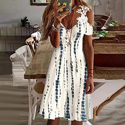 Lcziwo שמלת הדפס פרחים מזדמנים של קיץ לנשים תחרה פרחונית כתף קר שרוול קצר V שמלות חולצת צוואר