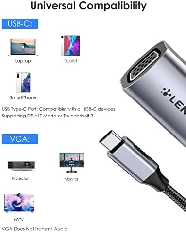 LINCHING USB C ל- VGA מתאם, סוג C ל- VGA Monitor Converter תואם 2023- MacBook Pro 13/15/16, IPAD/Surface/Mac