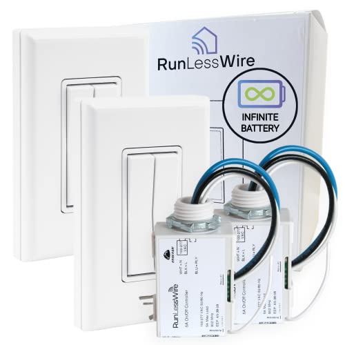 Runlesswire 3 -כיוונים ומאוורר מתג אלחוטי ומקלטים קלים אין סוללות או wifi מתג מרחוק - 2 מקלטים, 2 מתגים כפולים