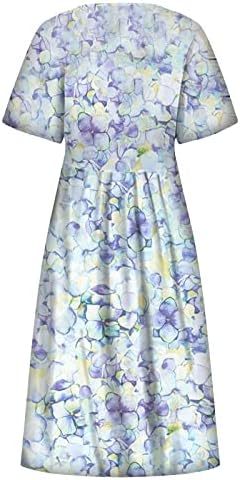 שמלות קיץ של Zefotim לנשים 2023 שרוול ארוך פרחוני V צוואר שמלת מקסי שמלת אופנה מזדמנים שמלות חוף