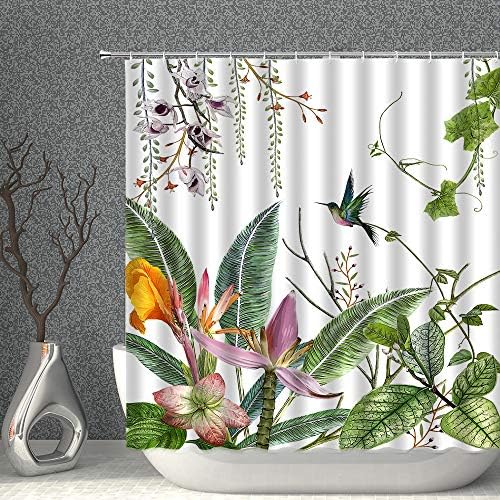 וילון מקלחת פרחונית צמח טרופי פרח פרח עלים דבש עיצוב בדים וילונות אמבטיה, פוליאסטר עם ווים 70x70