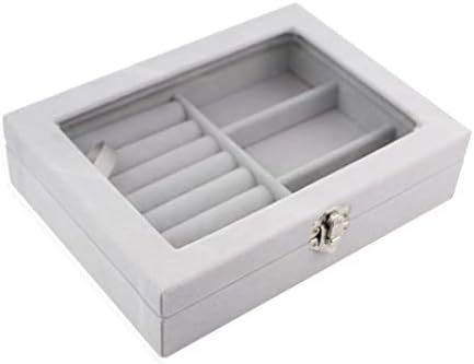 זצ'אן אבק אבק אבק תכשיטים קופסאות אחסון טבעת תצוגה מארגן תכשיטים ליידי לעגילים (צבע: אפור, גודל