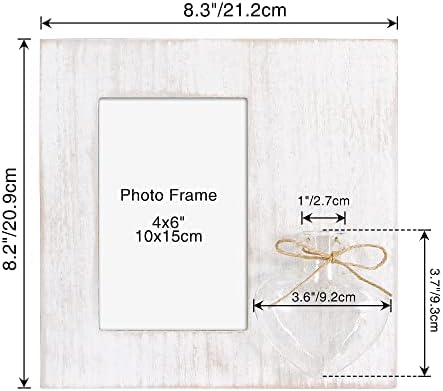 Takfot 4x6 מסגרת תמונה לבנה במצוקה, 3 מסגרות צילום שולחן עם אגרטל בצורת לב לעיצוב בית משרדי, מסגרת קולאז 'רב תמונות