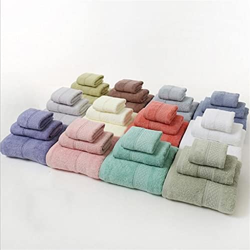 TJLSS 3 יחידות מגבת סט כותנה צבע אחיד מגבת רחצה עבה מגבות מקלחת פנים יד למקלחת הביתה (צבע: i, גודל