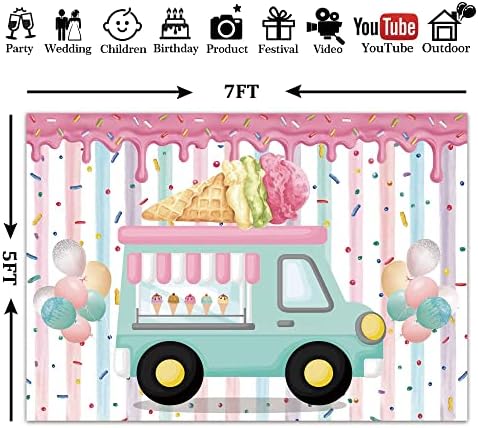 מסוציו 7 על 5 רגל בד פוליאסטר עמיד רקע משאית גלידה בלוני רכב קיץ צילום רקע לזילוף גלידת חנות קישוטים למסיבת יום