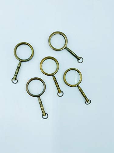טבעת מפתח זכוכית מגדלת בציר ימי / מחזיק מפתחות פליז מיני זכוכית מגדלת גימור עתיק