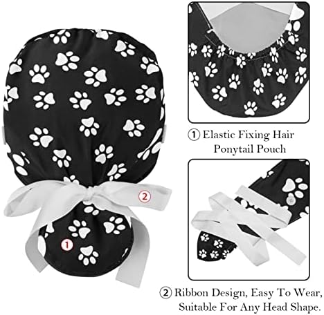2 יחידות כובע עבודה עם סרט כפתור עניבת כפתור אחורי כלב לבן הדפסת רקע שחור רקע קוקו קוקו כובעים לנשים