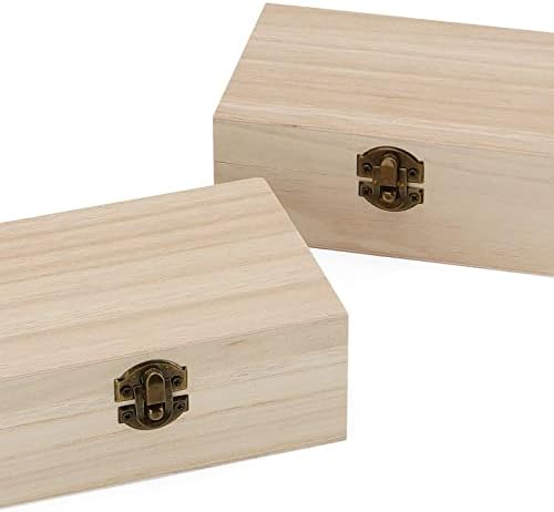 Mouyat 10 חבילות קופסת עץ לא גמורה עם מכסה צירים ואבזם, קופסת עץ קטנה למלאכה, תכשיטים, 6 x 4 x