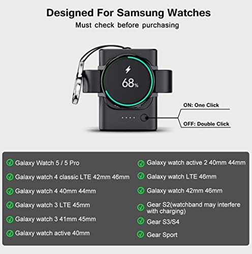מטען נייד של Doeboe עבור מטען צפייה בסמסונג, מטען שעון אלחוטי מגנטי עבור Galaxy Watch 5/Pro/4/3/Gear S3/S2/Active2/Classic,