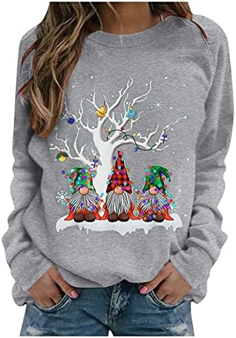נשים מצחיק חולצות מתגנדר בבאגי סוודר פאון פתית שלג מודפס טרנדי ארוך שרוול חולצות טוניקה למעלה חג המולד כושר