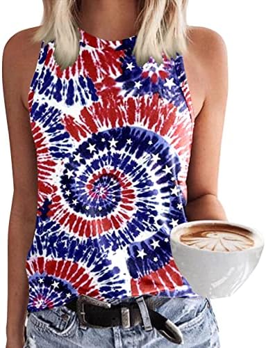4 ביולי חולצות לנשים דגל אמריקאי קיץ ללא שרוולים גופיות צוואר פסים כוכבים חולצות צבע עניבה חולצות טיז