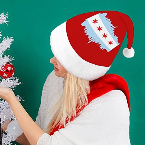 שיקגו דגל עם בניינים סקייליין חג המולד כובע סנטה כובעי חג המולד עץ קישוטי חג דקור מתנות למבוגרים נשים משפחת
