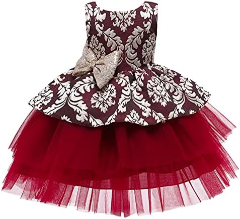 3 חודשים שמלת ילדות שמלת שרוול ארוך שמלת שמלת מסיבת Paillette בנות Bowknot טול אמא ושמלות חג המולד