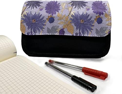 מארז עיפרון פרחוני לונאלי, פרחי אסטר גן סגולים, תיק עיפרון עט בד עם רוכסן כפול, 8.5 x 5.5, רב צבעוני