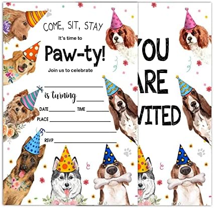 כרטיסי הזמנה למסיבת יום הולדת של Wuinck Dogs, גור חיות מחמד כלבים הזמנות למסיבת נושא לילדים, בנים