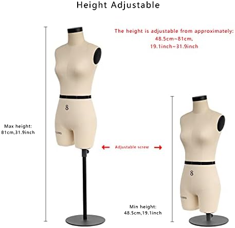De-Liang חצי קנה מידה שמלה צורה בגודל 8 Minnequin Mini לתפירה לייצור דמי שמלה דמה לריפוי, 1/2 גודל