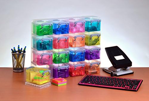 מארגן שימושי באמת, קופסאות אחסון של 16 x 0.14 ליטר במארגן פלסטיק ברור וקופסאות צבעוניות שונות