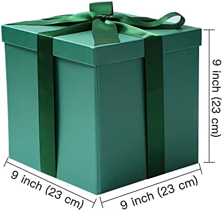 Ruspepa קופסת מתנה ליום הולדת בינוני עם מכסים, נייר סרט ורקמה, קופסת מתנה מתקפלת - 1 יח ', 9x9x9 אינץ', ירוק