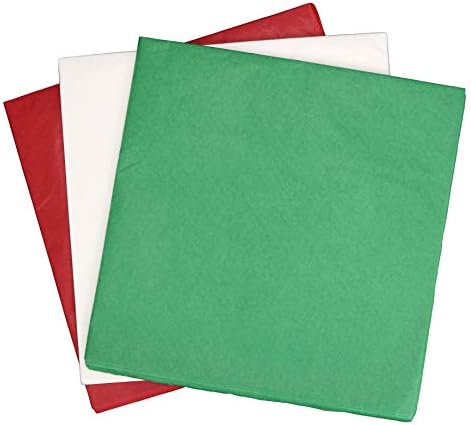 מבחר נייר טישו איקוניקל, 20 על 20 אינץ', 25 מכל אחד: אדום, ירוק ולבן, 75 גיליונות